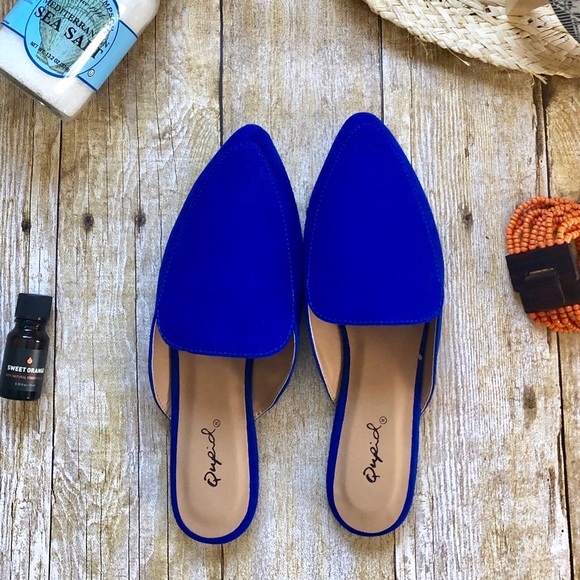 JUST IN! Blue Vegan Suede Slide Loafer Style Mules - Picture 2 of 8